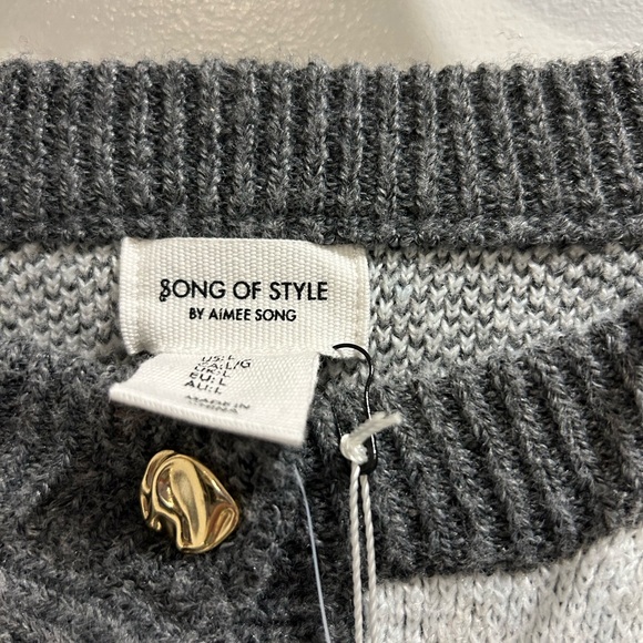 NWT Song of Style Argyle Knit Cardigan – Gray Gold Buttons Sz L - Picture 4 of 5